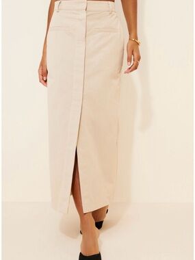 Moon River Neutral Front-Slit Maxi Skirt